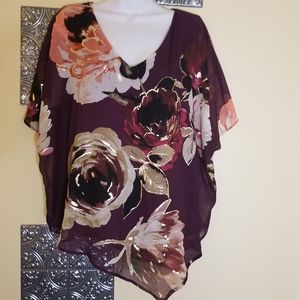 Roz & Ali Floral Pullover Top Size L